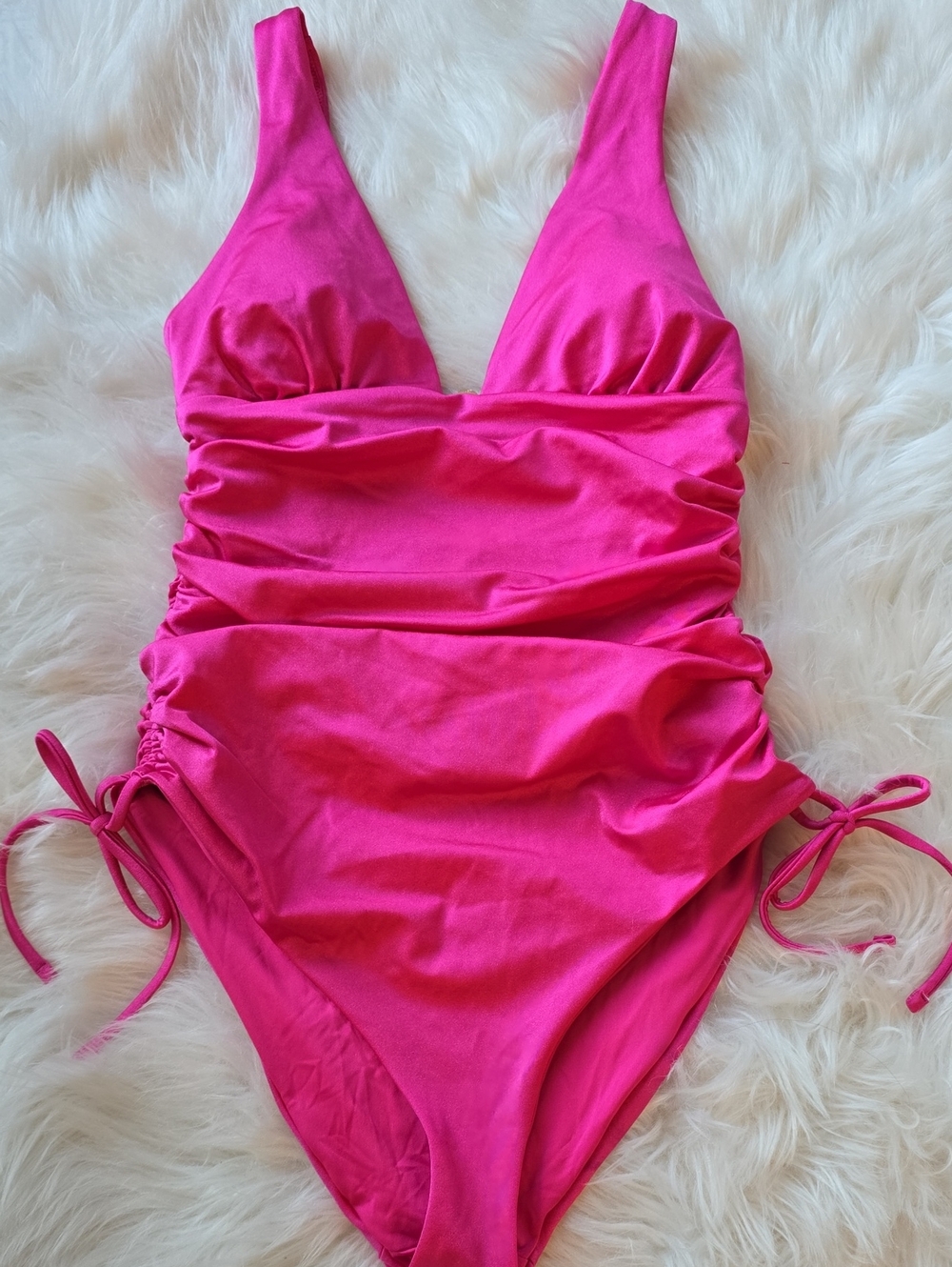 Victoria’s Secret Hot Pink Ruched Side Tie One Piece Swimsuit SIZE S